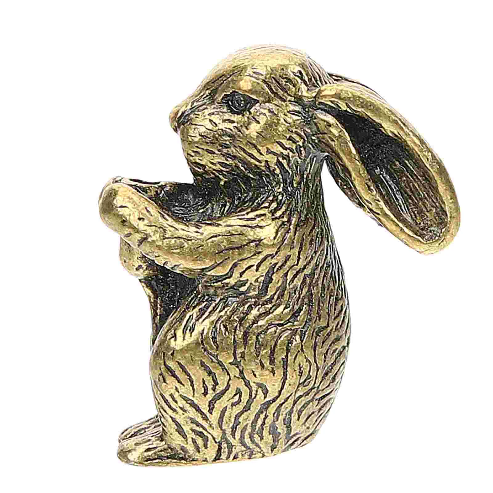 

Small Bunny Figurines Garden Animal Statue Bunny Decor Desktop Rabbit Ornament Rabbit Decor Brass Rabbit