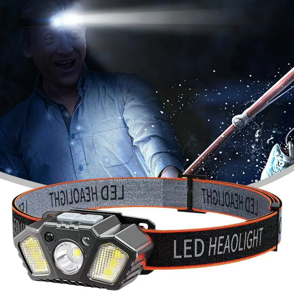 

LED Sensor Headlamp Waterproof Head Light Headlight Battery Waterproof Lights Rechargeable Built-in Torch USB Camping Outdo P7A3