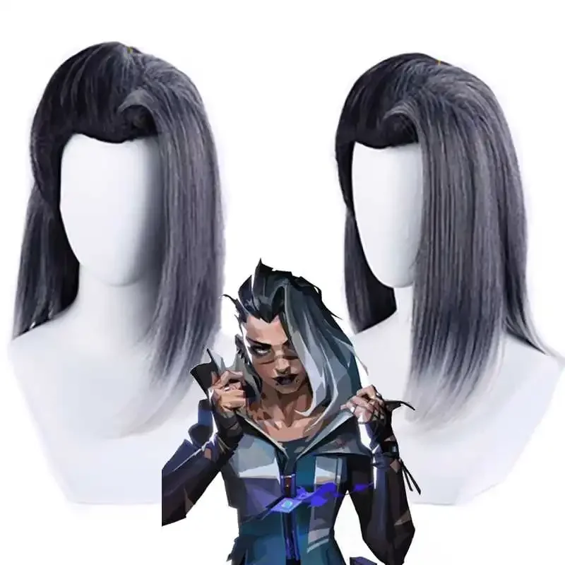 

Valorant Viper Fade Cosplay Wig Black Silver Gradient Heat Resistant Synthetic Hair Halloween Role Play Wigs + Wig Cap