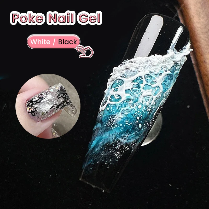 Фото LILYCUTE 8 мл Белый Черный Nail Poke Клей для дизайна ногтей Пузырьковый узор океанской волны Полая живопись Художественный гель Скульптурный замачиваемый лак №2