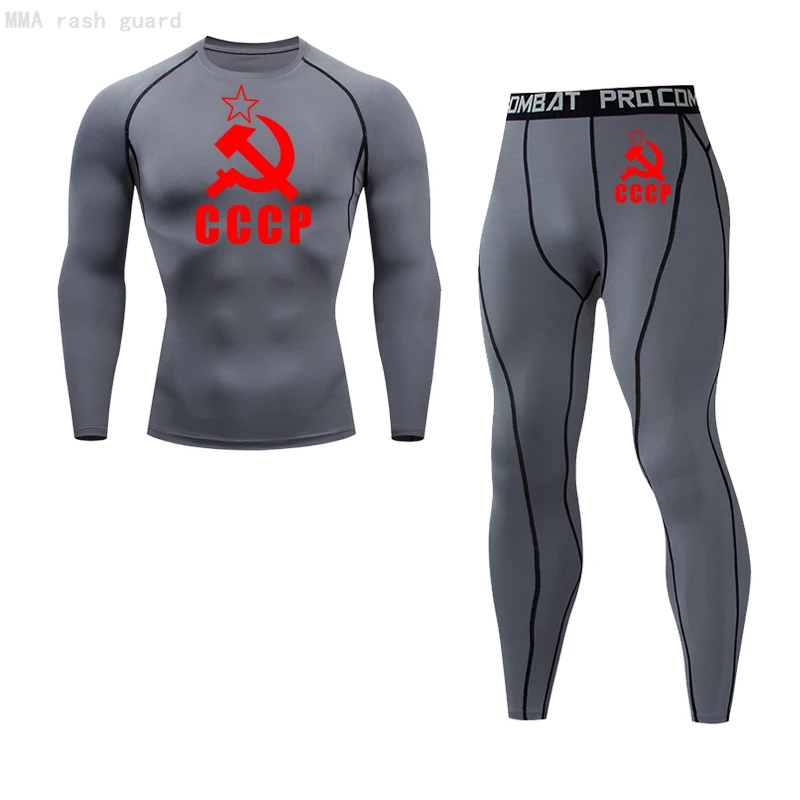 

Sports Suit Men's Gym Running Sportswear Compression Tights Fitness Base layer CCCP T-shirt Tracksuit Bodybuilding Clothing 4XL