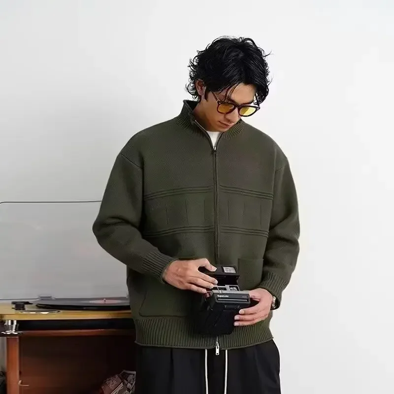 Мужской вязаный кардиган куртка свободного кроя повседневный элитный на весну и