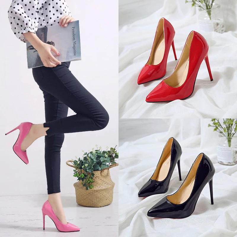 

HOT Women Shoes Pointed Toe Pumps Patent Leather Dress High Heels Boat Shoes Wedding Shoes Zapatos Mujer