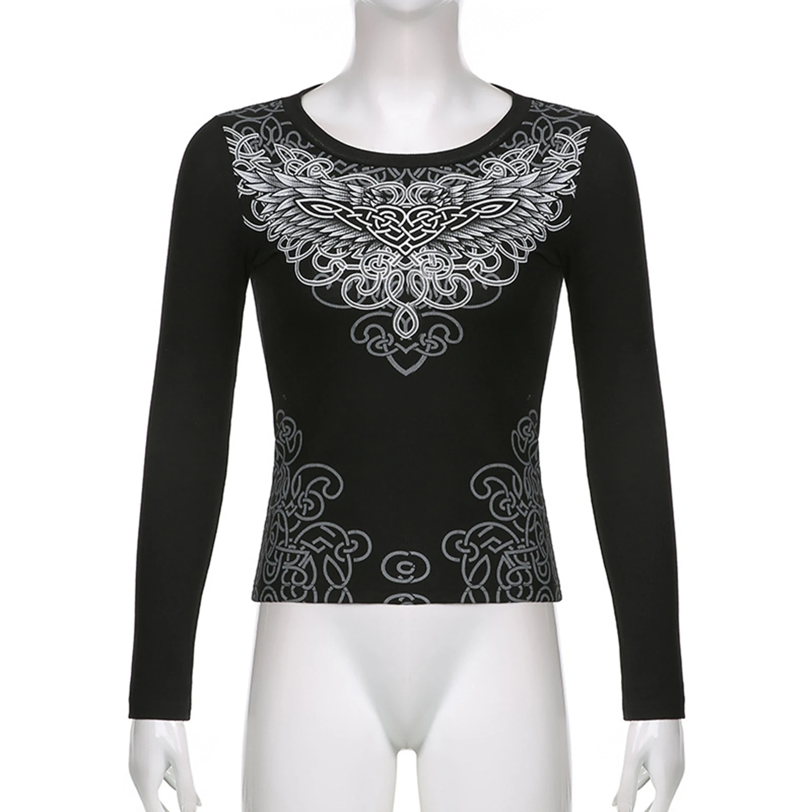 

Женские стильные футболки с графическим принтом, уличная одежда, повседневные женские облегающие топы с круглым вырезом и длинным рукавом