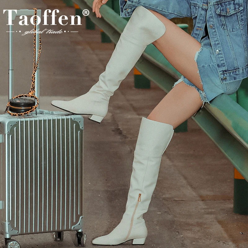 

Taoffen 2023 New Long Boots Real Leather Shoes Winter Warm Ins Fashion Women'S Over Knee Boots Daily Casual Footwear Size 34-39