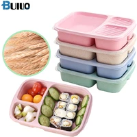 portable lunch box wheat straw microwavable bento box with lid picnic work food container for student office worker tableware