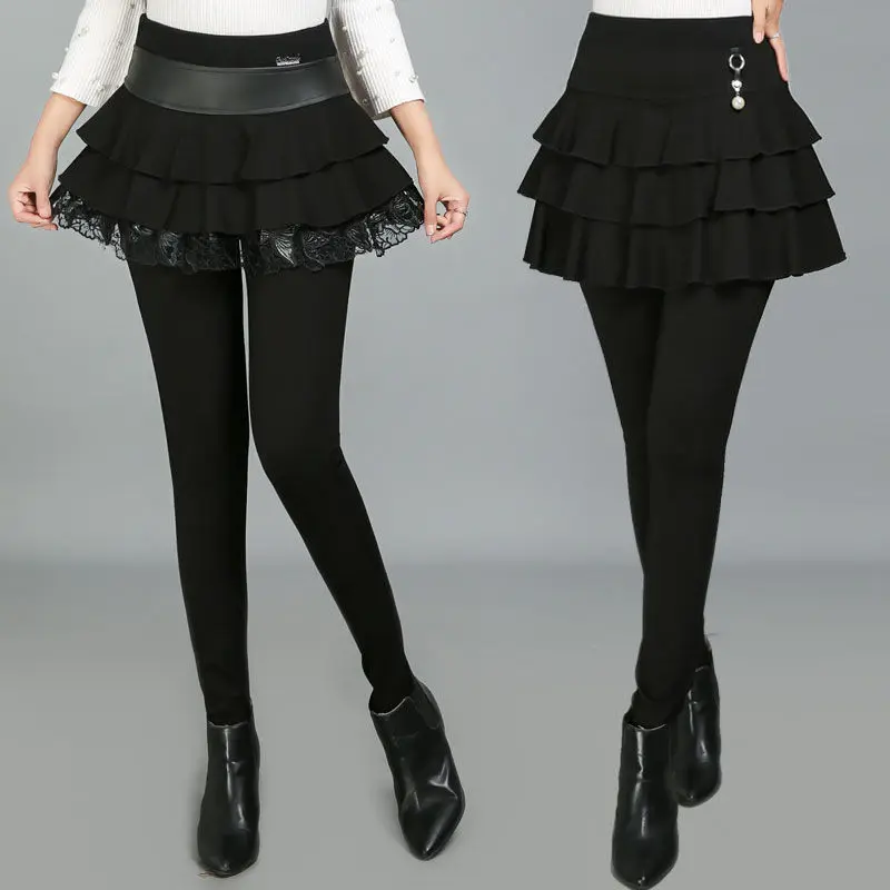 2023 New Winter and Autumn Plus Fat Women's Leggings Skirt Fake Two Chiffon Pants Pleated One-piece Hot Selling Skirt T81