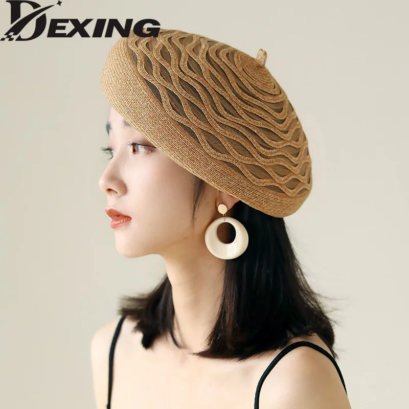 Берет соломенный Женский элегантный дышащий берет от солнца с кружевной сеткой