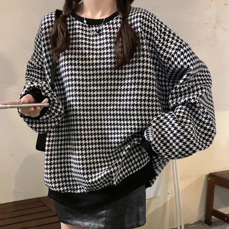 

Осенне-зимние флисовые толстовки harajuku худи с рисунком «гусиные лапки» женские повседневные толстовки большого размера с длинным рукавом Уличная одежда y2k одежда