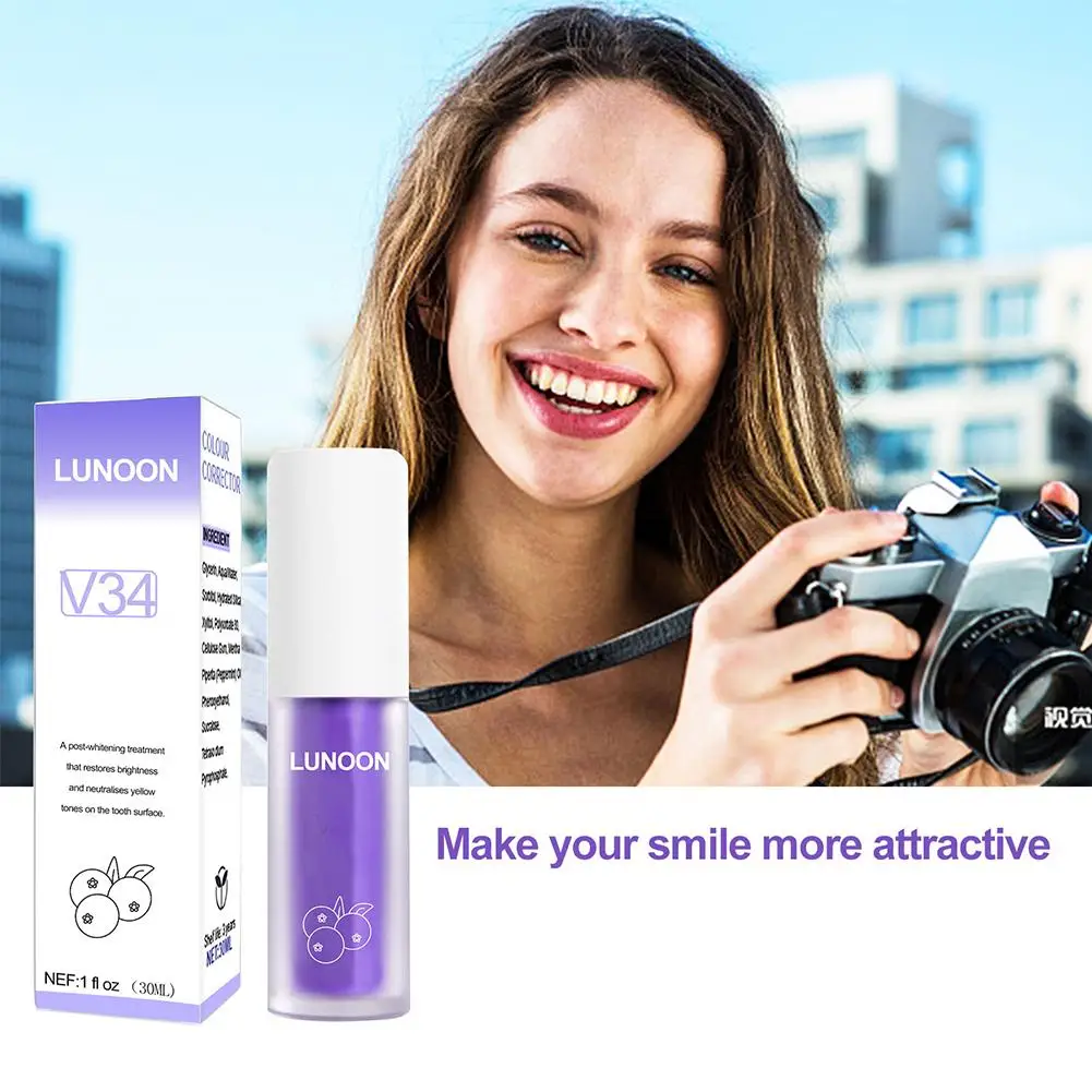 

V34 Teeth Toothpaste Cleaning Purple Whitening Toothpaste Yellow Hygiene Teeth 30ml Oral Cleaning Stains Tooth Dropship Rem X8T5