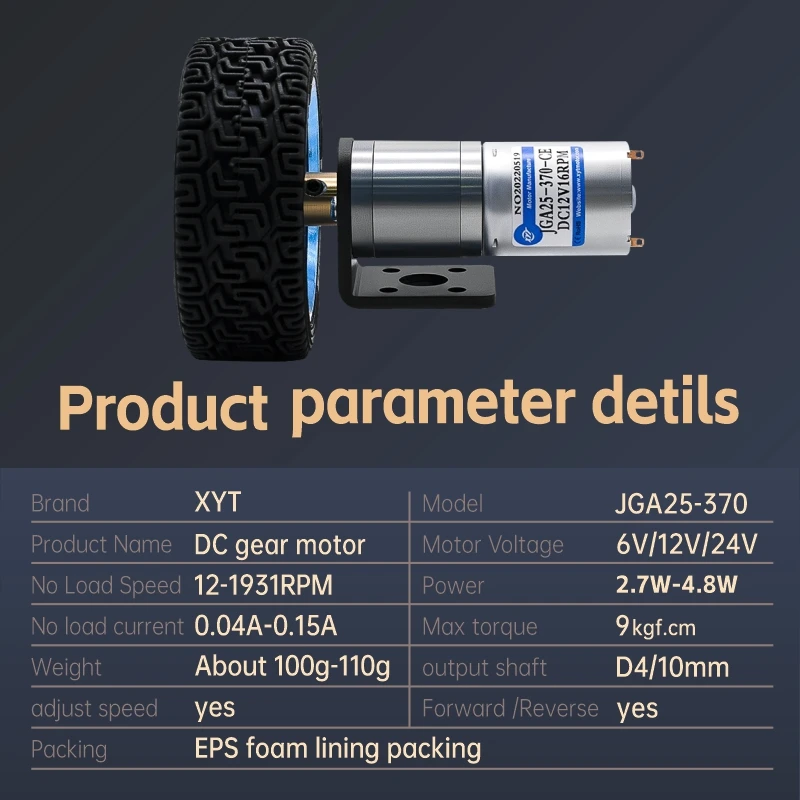 Фото XYT JGA25-370 Комплект шасси умного автомобиля 25 мм 6 В 12 В 24 В Кронштейн колеса робота автомобиля Соединительный винт 65 мм 85 мм 130 мм Двигатели постоянного тока для колес №2