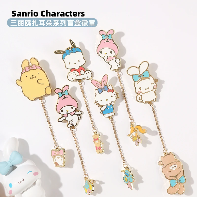 

Kawaii Sanrios Brooches Cartoon Anime Cinnamoroll Pachacco Ear Piece Badge Decorative Metal Brooch
