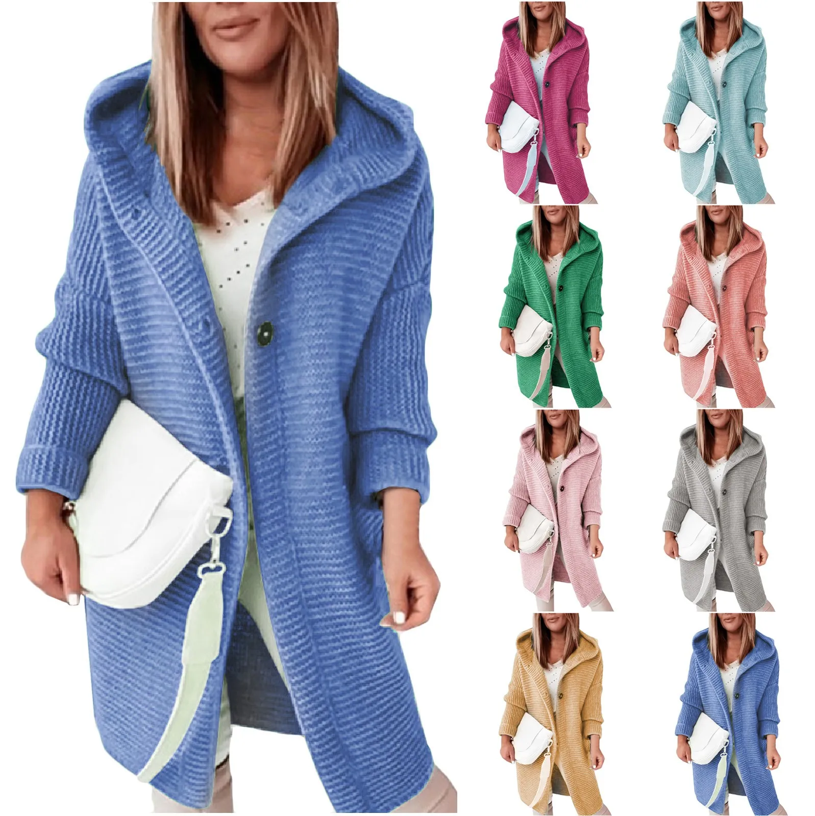 Женский Повседневный Кардиган на пуговицах однотонный вязаный Свободный