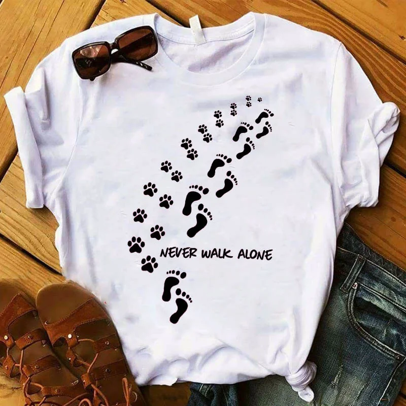 

Women Tshirts Dog Paw Print 90s White Short Sleeve Animal tee Shirt ladies Clothes Tshirt for Female Top Graphic woman T-shirt