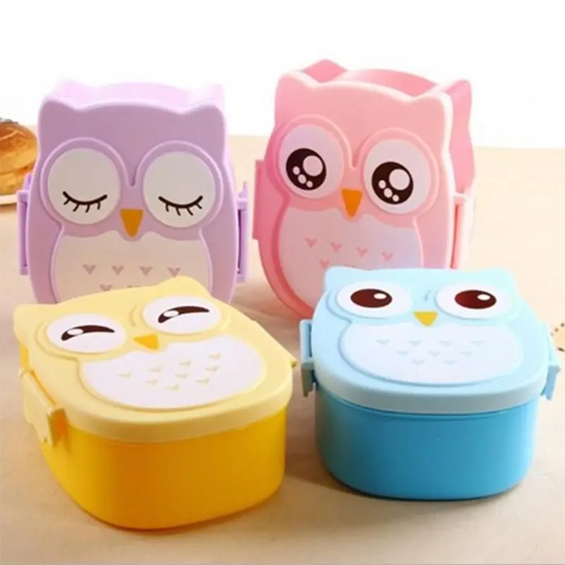 

Owl Plastic Lunch Box for Kids Portable Children Student Bento Box Cartoon Animal 2 Layer Food Storage Container Dinnerware Set