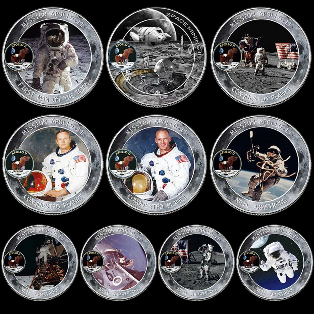 

10pcs 2019 50th Anniversary Apollo 11 Moon Landing Silver Commemorative Coin Gift drop shipping