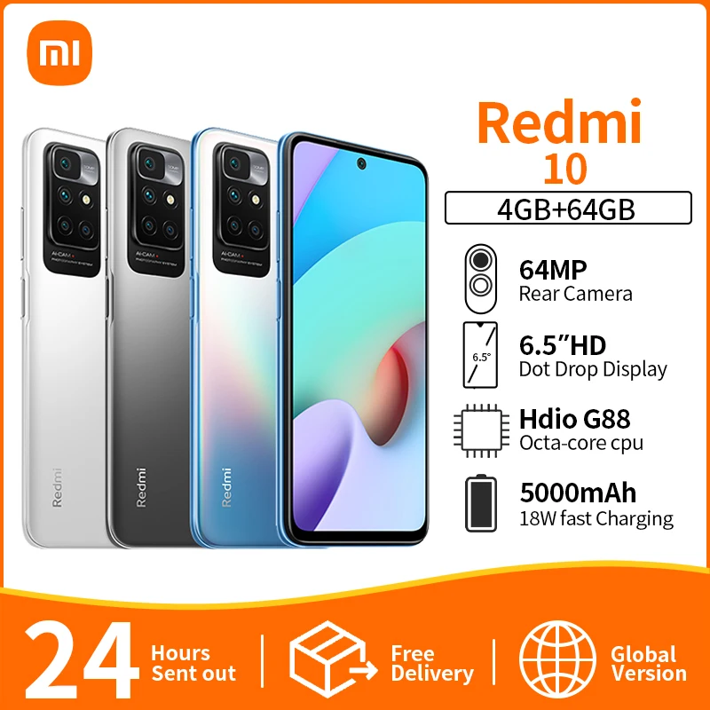 

Xiaomi Redmi 10 64GB / 128GB Global Version Smartphone 50MP AI Quad Camera 90Hz FHD+ Display Helio G88 Octa Core 5000mAh Battery