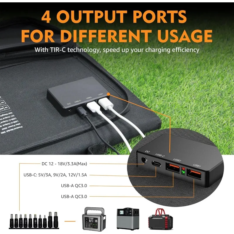 Складное зарядное устройство для солнечной панели 60 Вт с выходом постоянного