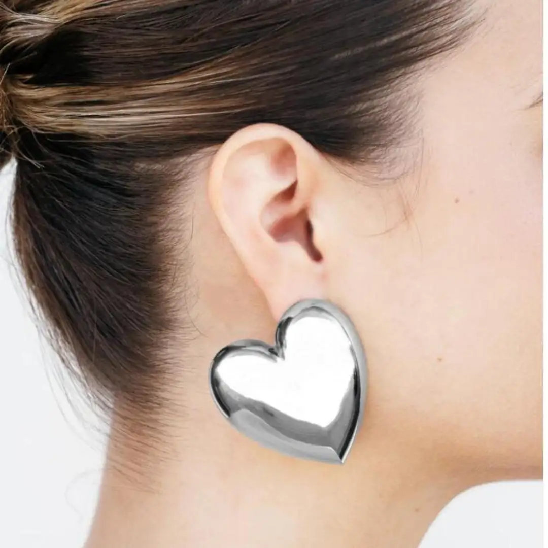 Brass Chunk Big Size Heart Hoop Earrings Women Jewelry Punk Party T Show Gown Runway Korean Japan INS