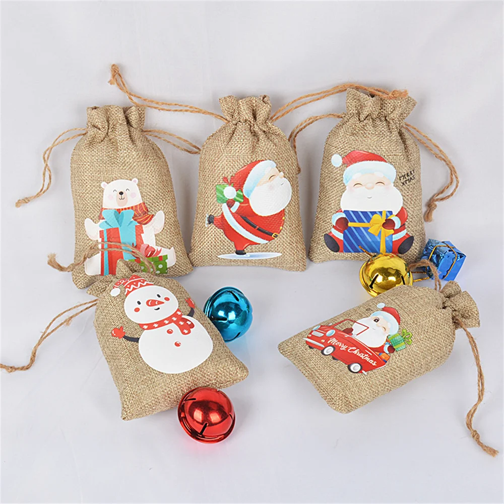 1 шт. льняные сумки на шнурке рождественские подарочные пакеты для конфет