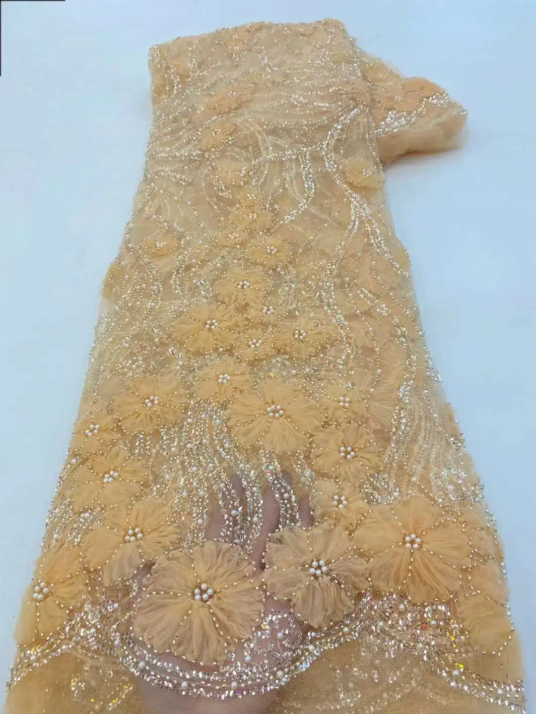 Роскошная 2024 африканская кружевная ткань из бисера Вышивка жениха французская