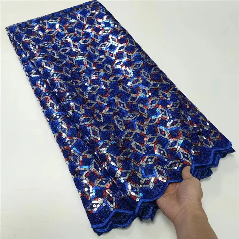 

5 Yards African French Lace Fabric High Quality Mesh Chemical Lace Fabric With Sequins Embroidery Bead For Wedding Part 1L111211