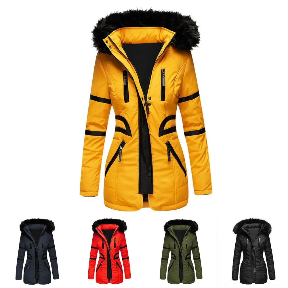Women's Coat Jacket Solid Color Zipper Button Winter Coat Casual Thickened Warm Plush Hooded Coat Women's Outdoor Jacket