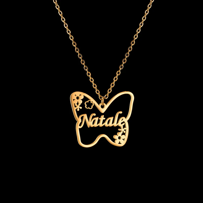 

Customized Name Necklace Charm Stainless Steel Link Gold Choker Flower Butterfly Nameplate for Women Jewelry Christmas Gift