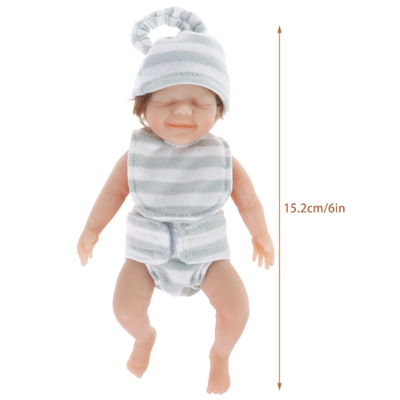 

6in Reborn Girl Doll Miniature Figure Interaction Toy Soft Silicone Simulation Doll that Looks Real w/ Curly Rooted Hair