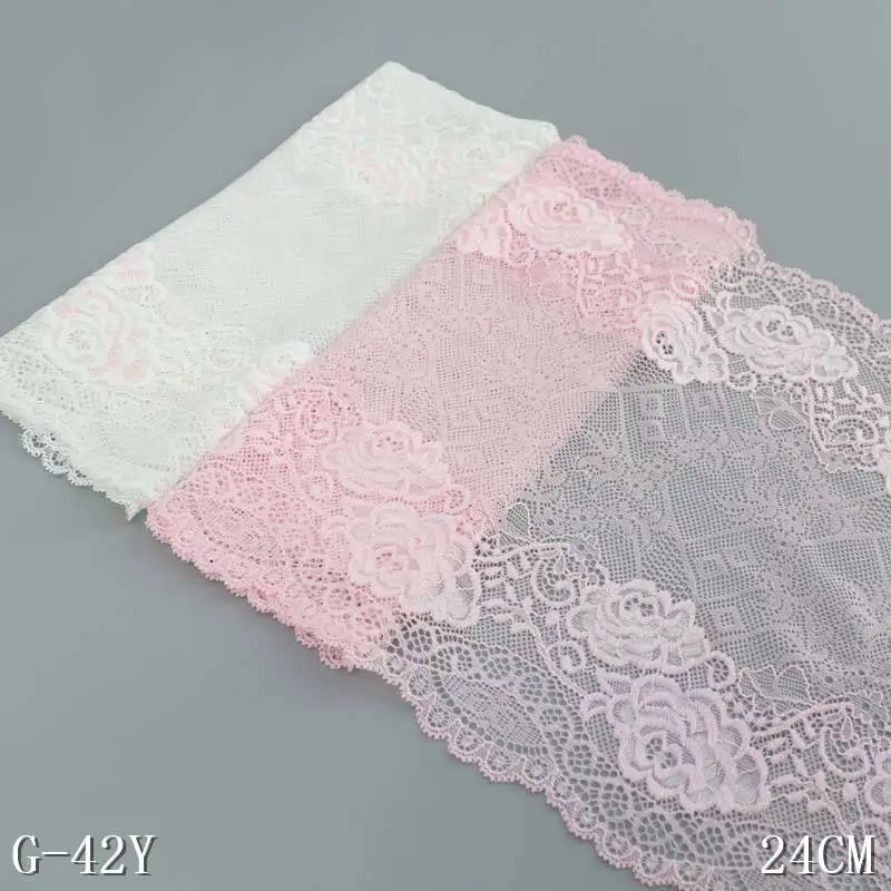 

50Yards Elastic lace 24cm wide garment accessories white stretch lace trim for underwear