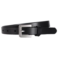 wear a stylish leather silver square buckle belt simple and thin all match belt womens decorative trendy accessories