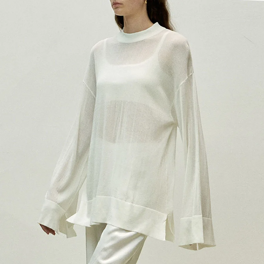 Простой Микро Прозрачный легкий свободный солнцезащитный свитер Топ пуловеры