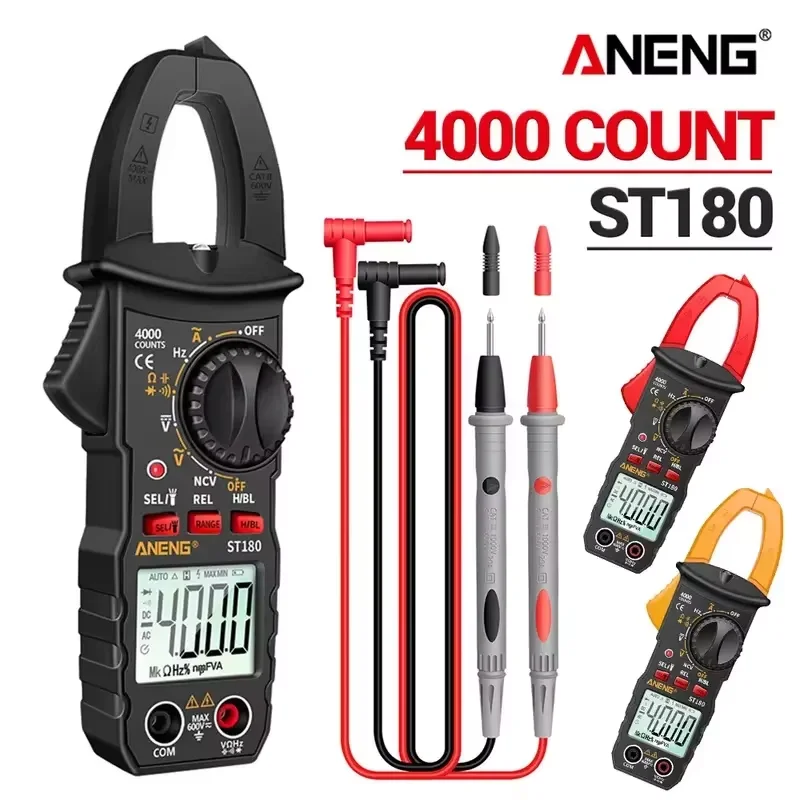 ST180 4000 Counts Digital Clamp Meter AC Current Multimeter Ammeter Voltage Tester Car Amp Hz Capacitance NCV Ohm Tool 1pc
