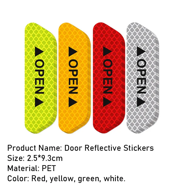 

A set of 4 reflective stickers for door opening warning and anti-collision strips