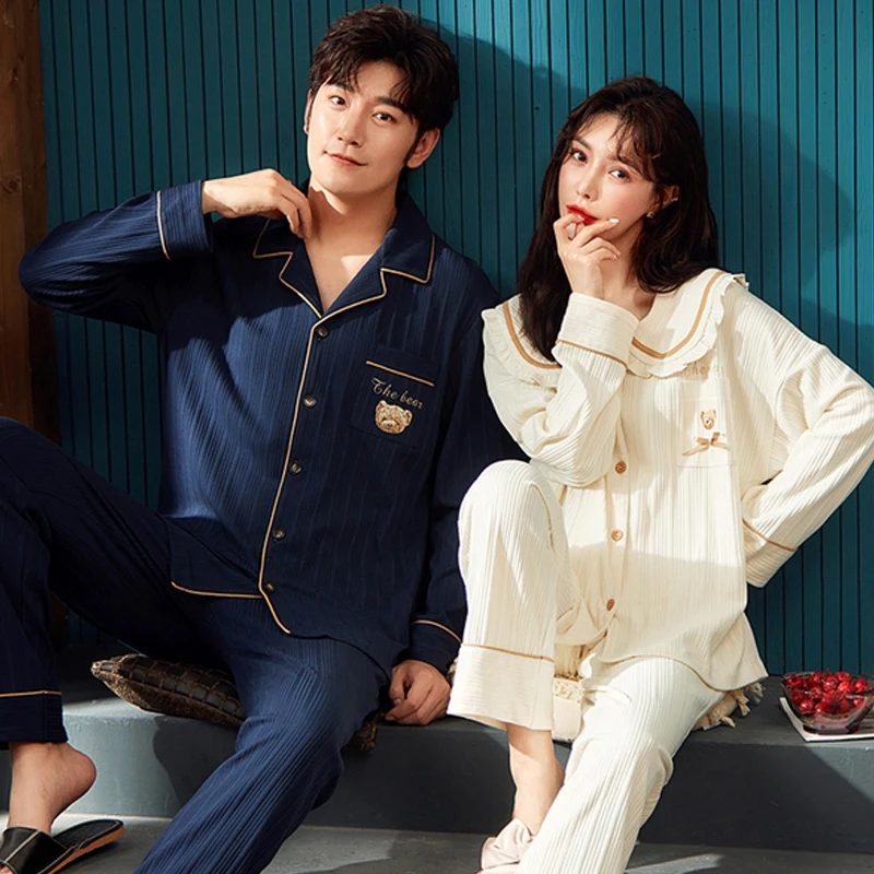 QUHENG Newest Sleepwear Cotton Pajamas Couple Set 2022  Autumn Winter Pyjamas Suit Pijama Women Men Loungewear  Home Clothing