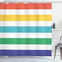 striped shower curtain rainbow colored and white fun horizontal lines room red yellow blue green art cloth fabric ba