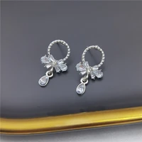korean fashion new rhinestone bow earrings womens exquisite temperament inlaid zircon water drop circle earrings