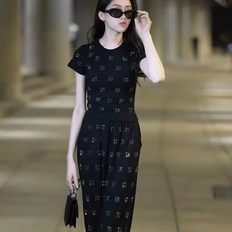 Женский Повседневный комплект футболка с длинным рукавом и брюки высокой талией