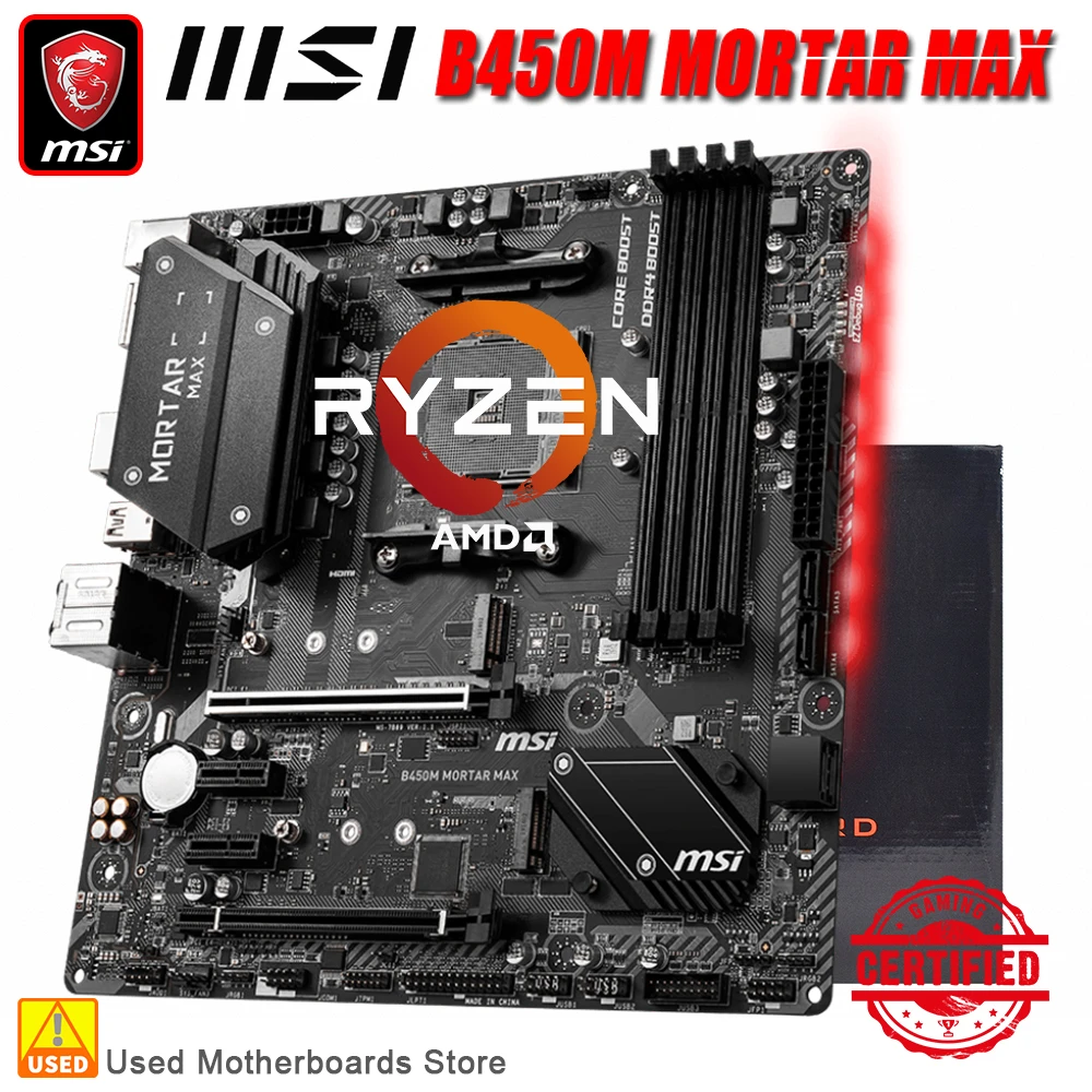 

AMD B450 MSI B450M MORTAR MAX Motherboard Supports Up to AMD Ryzen 9 Adopt chipse 4xDDR4t Socket AM4 PCI-E 3.0 Max 128GB 2×M.2