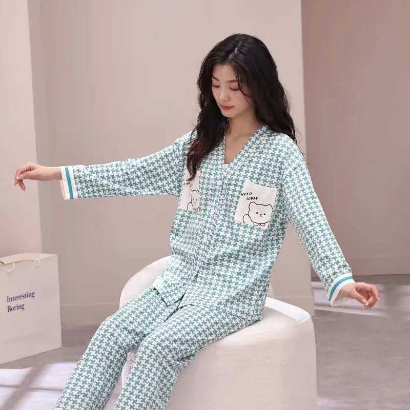 Spring and Autumn Pajamas Women's Set Spring and Autumn Winter Sexy Plus Size Student Lovely Long-Sleeve Home Clothes Women's