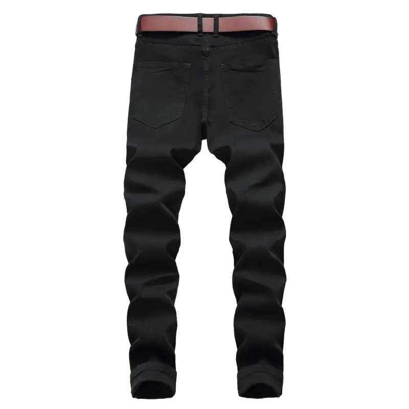 Men's Jeans Pants Casual Trouser Men Motorcycle Jeans Pleated Holes Decorative Denim Pants Male Fashion Streetwear Pants