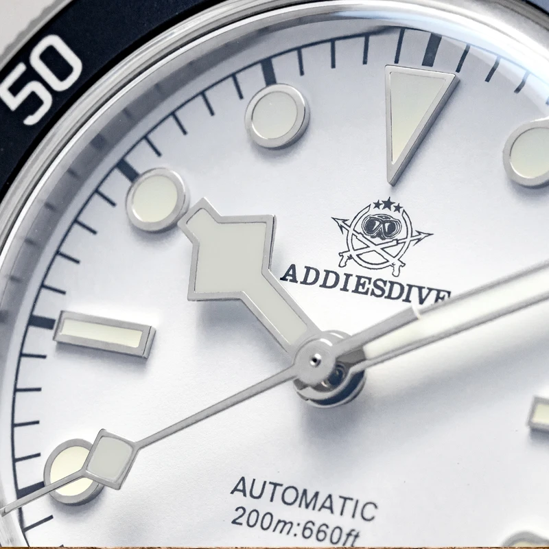 Фото Мужские автоматические механические часы ADDIESDIVE AD2043 с сапфировым стеклом (белый/черный циферблат), водонепроницаемость 20 бар, для дайвинга, Reloj Hombre №3