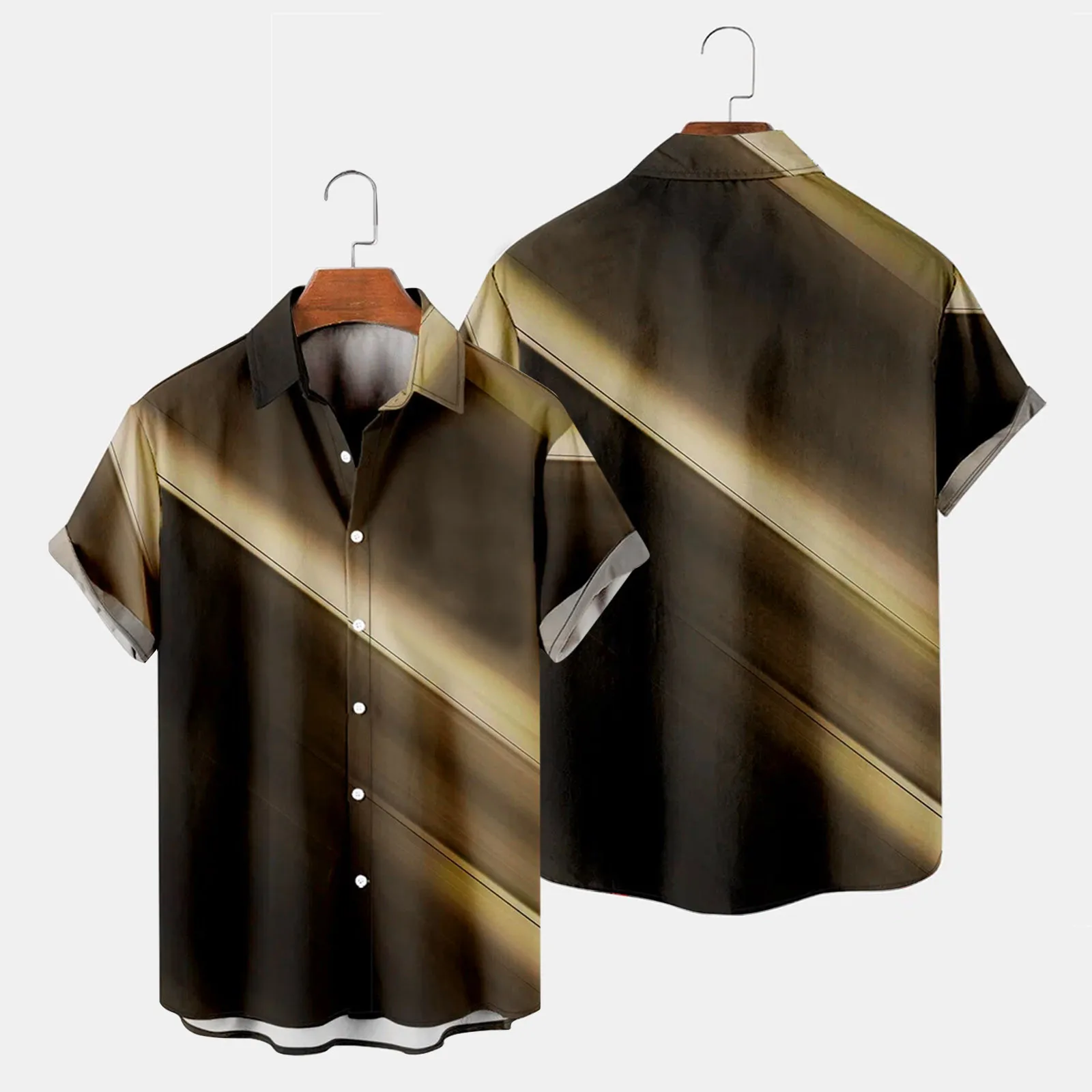 

Black Short Mens Fashion And Leisure 3D Digital Printing Buckle Lapel Short Sleeve Shirt Top