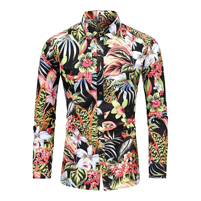

2022New Fashion Flower Shirt Men Autumn Casual Hawaii Print Plus Size Long Sleeve Shirts Leisure Vacation Men's Clothing 7XL