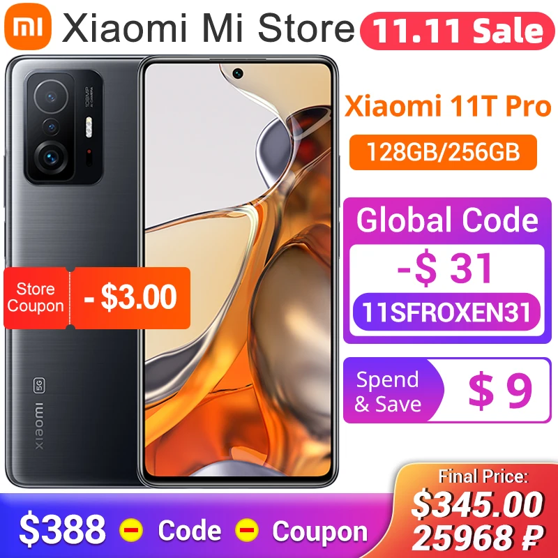 Tanie W Magazynie Wersja Globalna Xiaomi 11T Pro Telefon Komórkowy 128GB/256GB Snapdragon 888 Octa Core 120W HyperCharge 108MP Kamera 120Hz