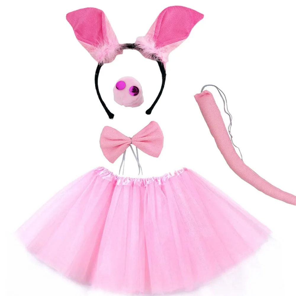 

Feather Ear Pig Costume Set Animal Ears Nose Tail and Bow Tie Pink Fancy Dress Cosplay Accessories Halloween Party Celebration