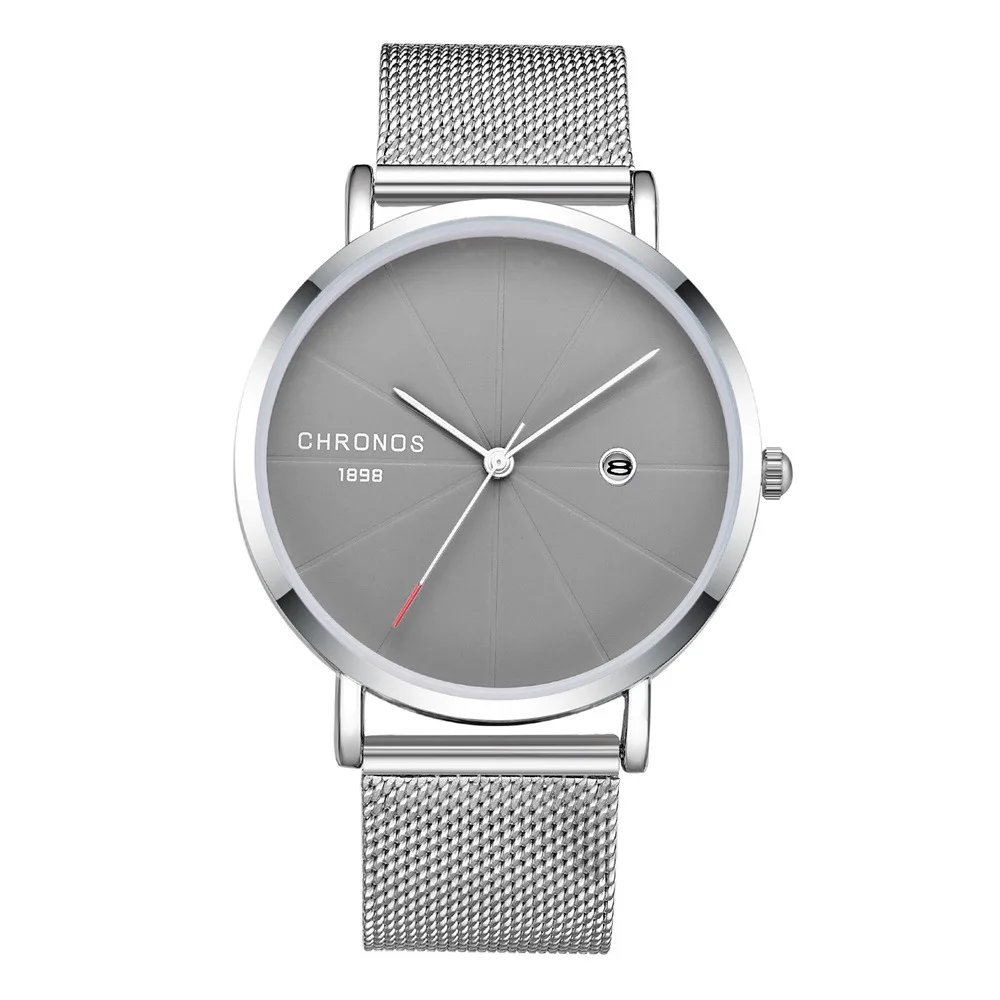 

Men's Fashion Simple Refined Steel Milan Watchband Quartz Calendar Men's Watch