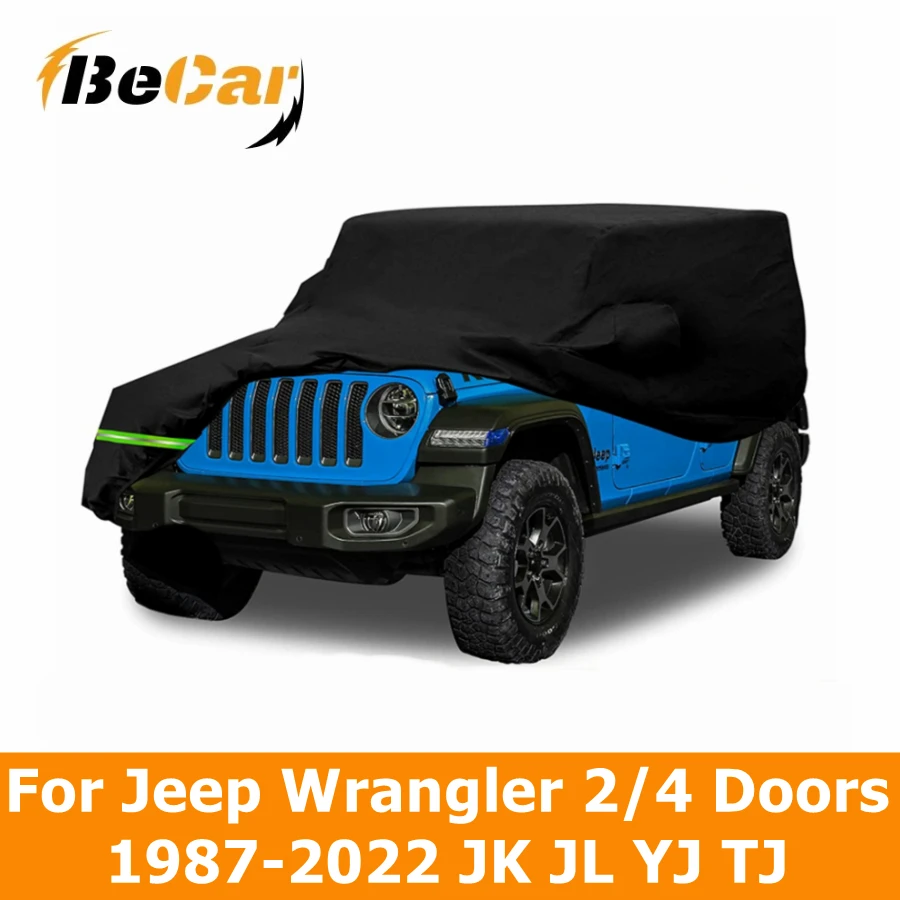 

190T Waterproof Car Covers for Jeep Wrangler 2/4 Doors 1987-2022 JK JL YJ TJ Windproof Dustproof Full Surround Protector Cover