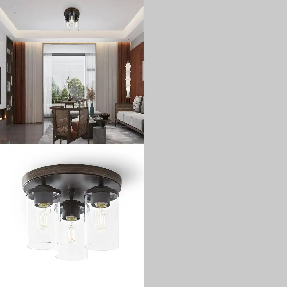 

Adorable Walnut Finished 12 Bulbs 3 Light Cluster Flush Mount Ceiling Light, Perfect for Home Lighting Decoration.