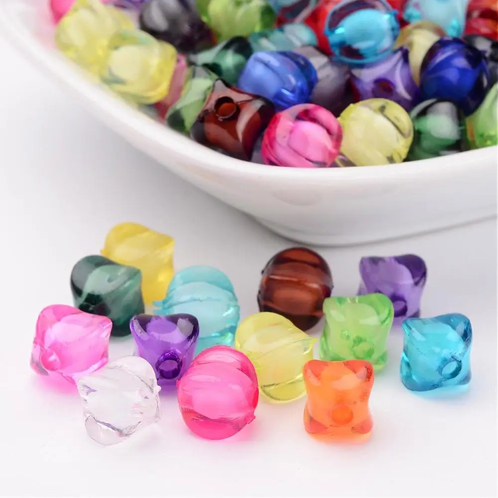 

200pc Transparent Acrylic Beads Bead in Bead Rhombus Mixed Color 8x10x10mm Hole: 2mm